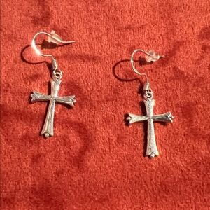 Silver Cross Dangle Earrings